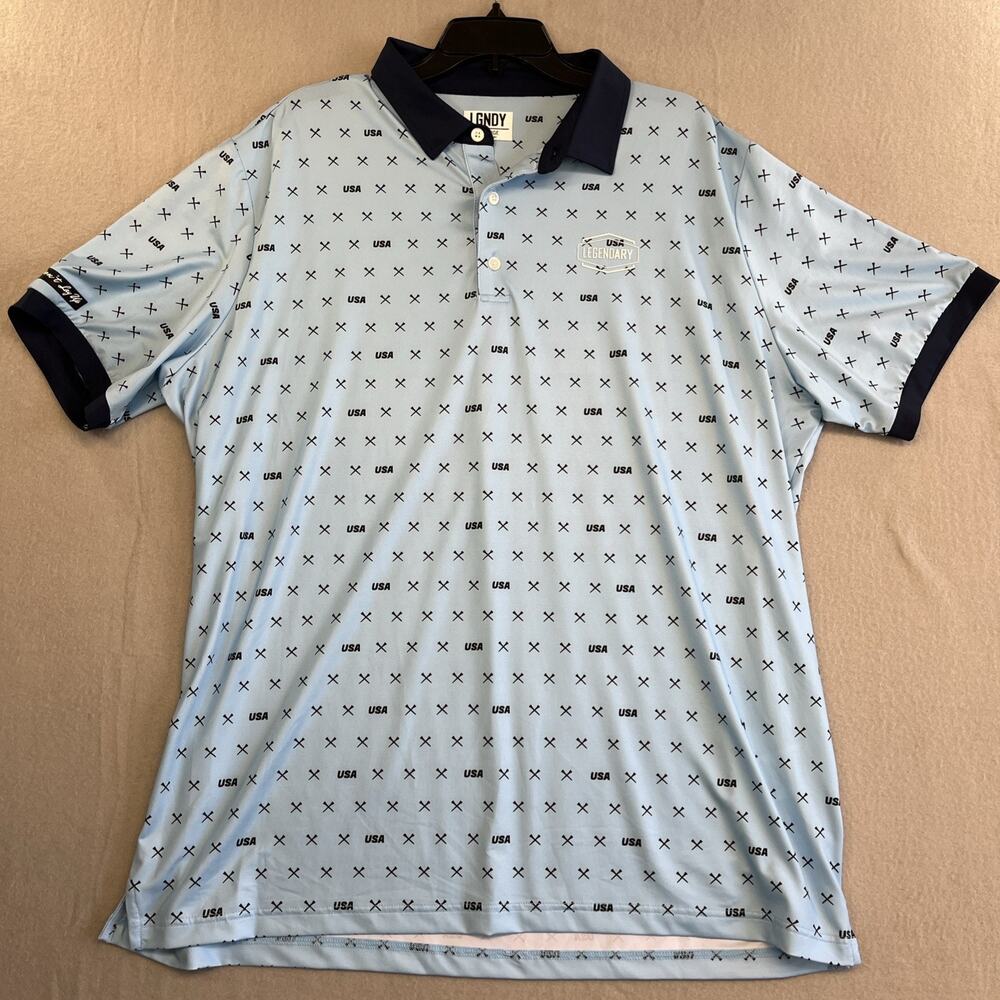 LGNDY by Legendary Mens Blue Golf Tee AOP Short Sleeve Polo 3X